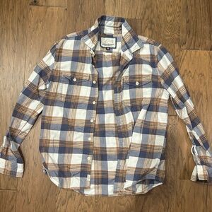 American Eagle Outfitters Blue and Brown Plaid Shirt